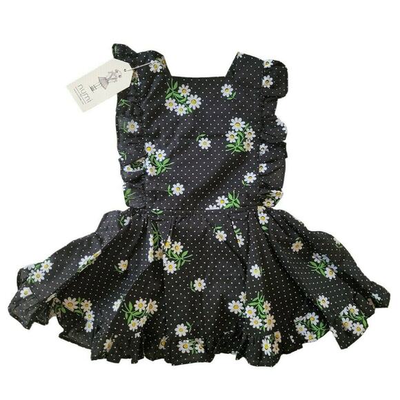 Numi Black Flocked Daisy Pinafore - Picture 1 of 8